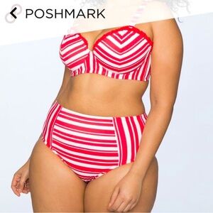 Eloquii Red and White Striped Two Piece Bikini Swimsuit